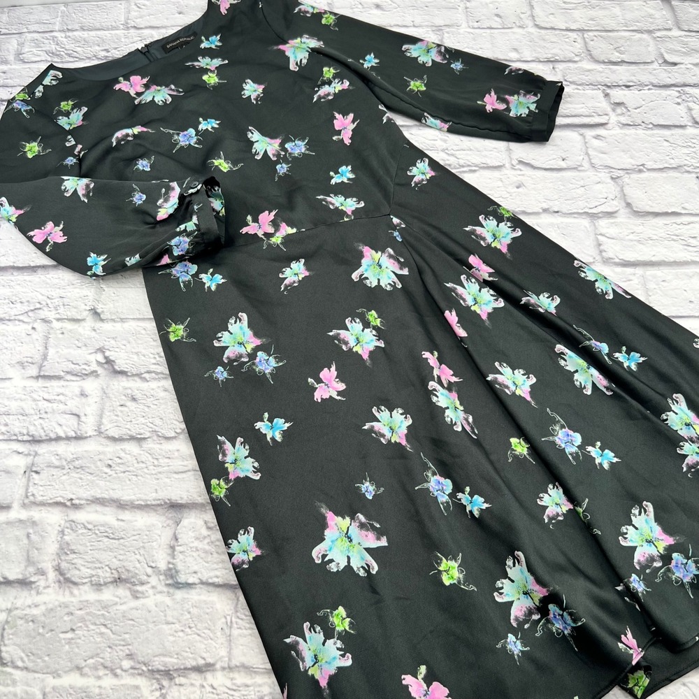Banana Republic Womens Grey Floral Faux Wrap Midi Dress 3/4 Sleeve Size 4